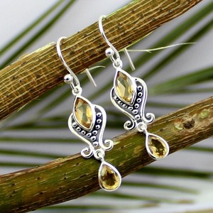 Pendientes de gota de piedras preciosas citrinas hechos a mano de estilo bohemio, joyería de fiesta de moda para mujer de Plata de Ley 925 - Product Image 4