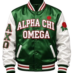 For Chi Omega Vintage Bomber Satin Jacket AXO Sorority Greek Line Chi Omega Greek Jackets Lettermen Coat <b>Waterproof</b> Breathable - Product Image 1
