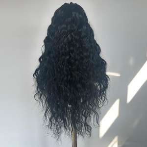 Perruque synthétique sans colle, cheveux noirs longs ondulés, style de cheveux lâche, 13*4 dentelle frontale, pour femmes aux cheveux naturels - Product Image 4
