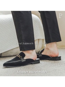 Amazing Leather Mules Comfortable Flat <b>Slides</b> for Summer Winter Spring-Soft and Slip-<b>On</b> Closure With Solid Pattern Durable Style - Product Image 2