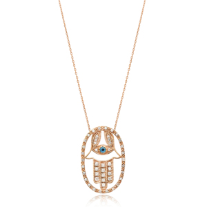 Hamsa diseño circón piedra forma encanto collar turco hecho a mano venta al por mayor 925 joyería de plata esterlina - Product Image 1