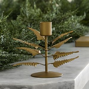Portavelas Cónico de Hierro con Diseño Botánico Dorado, Decoración de Mesa Hecha a Mano, Ecológica, Moderna, Decoración Navideña Festiva para el Hogar - Product Image 2