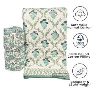 Lujoso edredón de algodón orgánico Jaipuri bloque de mano impreso Boho Floral ecológico luz King Size funda de cama juegos de edredón suave - Product Image 5