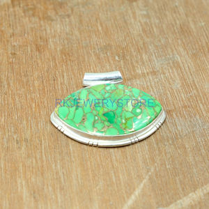 Pendentif en turquoise cuivre vert naturel, pendentif en pierre verte, argent sterling 925, pendentif artisanal, pendentif à grosse pierre - Product Image 2