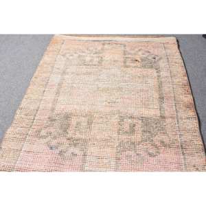 Tapis turc vintage de grande surface de 3.1x11,1 pieds, fait à la main, en laine beige rose, avec support rectangulaire abstrait pour décoration de couloir et de chambre - Product Image 3