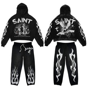 Lavage à l'acide évasé empilé imprimé survêtement hommes polaire formation Jogging décontracté mode ensemble en gros vêtements d'hiver - Product Image 6