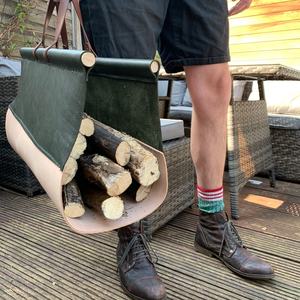 Firewood <b>Log</b> Carrier Bag Leather Tote <b>Holder</b> With <b>Fireplace</b> for Camping LLR-0028B - Product Image 2