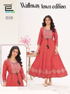 Diseñador 14Kg Rayón Anarkali Vestido 14Kg Rayón Bordado Étnico Cinturón DE TRABAJO Ropa de fiesta tradicional para adultos Ocasiones especiales - Product Image 5