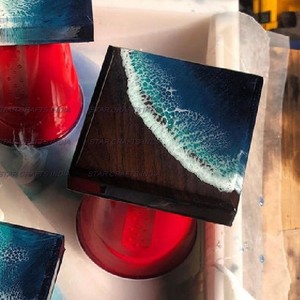 Best Quality Elegant Style Wood and Resin Square Shape Brown and Red Color <b>Coasters</b> <b>Set</b> Home and Kitchenware Used New Design - Product Image 4