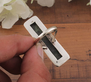 Bague longue rectangulaire en argent sterling 925 pour femme, sertie de turquoise, style bohème classique, délicate et élégante - Product Image 6