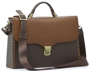 Sac pour ordinateur portable en cuir véritable souple fait à la main, deux tons, marron, professionnel, élégant, pour le travail, le bureau et les affaires - Product Image 1