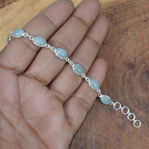 Pulsera de Aguamarina, Plata de Ley, Piedra Preciosa, Joyería Ajustable, Hecha a Mano, Elegante, Regalo Único para Mujer - Product Image 2