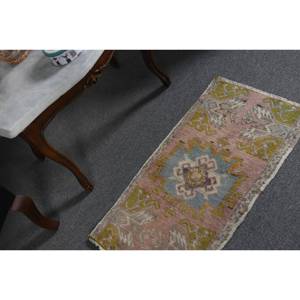 Alfombra tradicional de lana rosa y verde de 1,5x2,6 pies, diseño de rompecabezas de retazos turcos, sala de estar alfombra para, respaldo de látex para decoraciones de 9x12 - Product Image 2