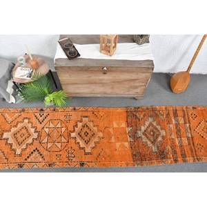 Tapis en Laine Vintage Turc Bohème Orange 2.6 X 10.3ft Patchwork Design Handmade Rectangle Weave Latex pour Couloir Tapis de Chevet - Product Image 5
