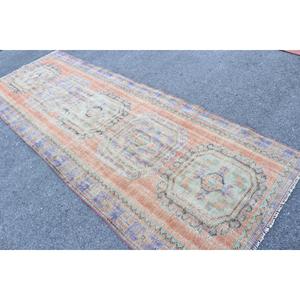Tapis turc vintage, tapis de couloir 4x10,8 pi (122x328 cm), tapis en laine à motifs floraux orange - Product Image 4