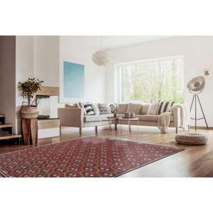 Red Printed Rug: Modern Floor Mat, Turkish <b>Hallway</b> <b>Runner</b>, Home Decor <b>Carpet</b>,Nonwoven Soft Rug - Product Image 4