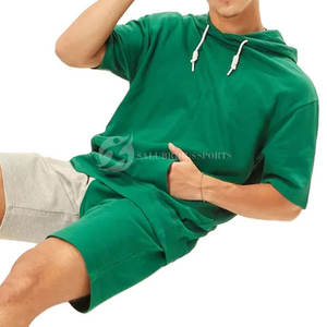 Conjunto de Pantalones Cortos con Capucha para Invierno, Ropa de Viaje Cómoda, Parches Personalizados, Color en Contraste, Conjunto de Pantalones Cortos con Capucha 100% Algodón para Hombre - Product Image 5