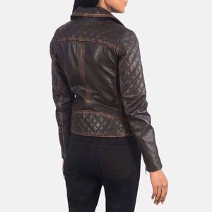 Veste en cuir véritable en peau de mouton fermeture éclair matelassée Vintage marron femmes Biker veste en cuir avec conception personnalisée veste de mode à vendre - Product Image 3