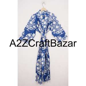 Bata Kimono India 100% Algodón para Mujer, Cuello en V, Cierre con Cinturón, Largo Completo, Suave y Transpirable, Estampado Floral, Ropa de Dormir - Product Image 2