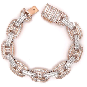 Rond et Baguette Coupe Moissanite Diamant Cubain Lien Bracelet Bijoux De Mode Mariages Femmes Cadeau pour 925 En Argent Sterling - Product Image 2