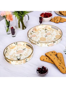 Ensemble de 3 plateaux de service rectangulaires gigognes en bois MDF massif finition bambou Plateau à dessert décoratif Cuisine à domicile Nourriture - Product Image 6