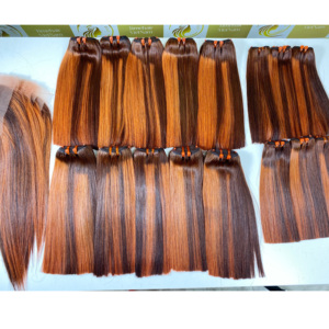 Vente en gros perruque de faisceaux de cheveux vietnamiens lisses perruque suisse fermeture à double tirage vierge brute HD perruque de piano teintée en dentelle brun orange - Product Image 1