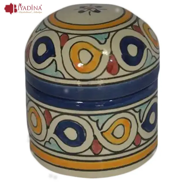 Moroccan box, Moroccan handmade round decoration box Original Moroccan design for home decoration artisanal handicraft pottery