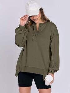 Sudadera Holgada con Capucha para Mujer, Color Verde Oliva, Manga Larga, Suave, Informal, Cómoda, Ajuste Holgado, Uso Diario, Personalizable - Product Image 4