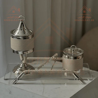 Ensemble Bakhoor Arabe en Métal Écologique avec Brûleur d'Encens Indien, Boîte à Charbon et Boîte à Épices, pour Décoration de Fêtes Familiales
