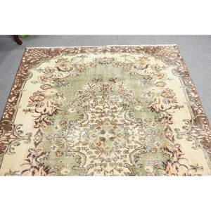 Alfombra turca Vintage de 5,4x7,8 pies, alfombra verde de lana Beige para sala de estar, respaldo de látex, Patchwork Aubusson para pasillo - Product Image 4