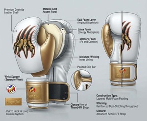 Guantes de Boxeo DF-BGAwy2 de 16 oz con Cierre de Velcro, Blancos/Dorados, de Cuero Transpirable, para Sparring, MMA, Kickboxing, Artes Marciales, Entrenamiento, para Adultos - Product Image 5