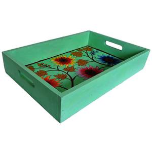 Venta al por mayor bandeja de servicio de madera rectangular a granel con asas hechas a mano para el hogar hoteles bandejas de mesa para servir alimentos - Product Image 6