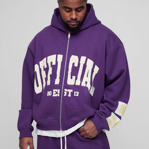 Haute demande surdimensionné Boxy fermeture éclair à travers strass appliques hommes sweats à capuche Streetwear mode coton mélangé sweats à capuche personnalisés hommes - Product Image 1