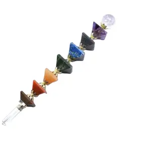 卸売ナチュラル7チャクラセットピラミッドワンド鉛筆装飾石スティッククリスタルペンシル & ボールレイキスティック癒し用