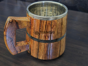 Taza de madera ancha pulida a mano para café, bebidas frías, vasos de plástico ecológicos para estilos de vida terrosos, Tradebyd Ready Giftware - Product Image 2