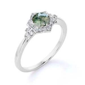 แหวนแต่งงานของผู้หญิงเงินสเตอร์ลิง925เป็นก้อนเกล็ดหิมะอาเกตธรรมชาติทรงรีสำหรับงานเลี้ยง - Product Image 2