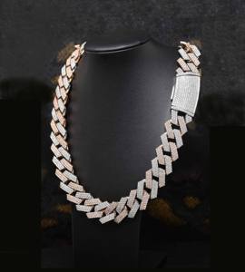 Moissanite 15mm VVS diamants taille ronde 2 tons rose avec chaîne à maillons cubains en argent sterling 925 plaqué rhodium pour mariages fêtes - Product Image 2