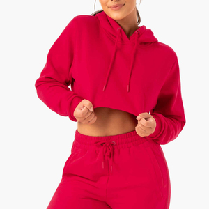 Custom Logo Cropped Hoodie <b>and</b> Jogger 2 Piece <b>Set</b> Oversize Women's Clothing Long Crop <b>Tops</b> <b>and</b> Sweat Pants for Winter 2026 - Product Image 5