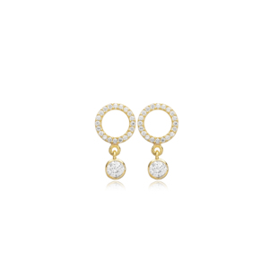 Boucles d'oreilles en CZ clair de conception ronde minimaliste en gros bijoux turcs en argent sterling 925 fabriqués à la main à la mode - Product Image 1