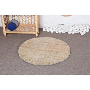 Alfombra de lana turca Vintage rústica Beige área grande 2,3x2,3 pies patrón abstracto hecho a mano diseño de retazos alfombra de habitación con respaldo de látex - Product Image 1