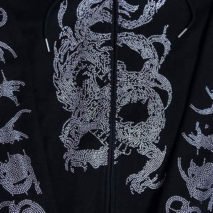 Sudadera con capucha negra personalizada con estampado de esqueleto y cremallera, jersey de manga larga con diamantes de imitación, ropa decorativa, forro polar de alta calidad XS - Product Image 3