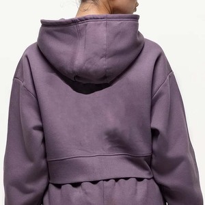 Todo impreso Color sólido 100% algodón transpirable Zip Sweatsuit Set Mujeres Stand Front Heavyweight Winter Sporty Hoodie Jogger - Product Image 5
