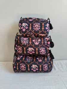 Set Of 3 Cotton Quilted <b>Makeup</b> <b>Bag</b> & Organizer Cotton Toiletry Case <b>Travel</b> <b>Bag</b> Floral Print <b>Makeup</b> <b>Bag</b> Toiletries Organizer <b>Bag</b> - Product Image 2