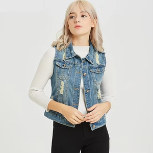 Veste sans manches à séchage rapide, nouveau design tendance, unisexe, hommes femmes, veste en jean de cow-boy, veste en jean à capuche pour femmes - Product Image 1