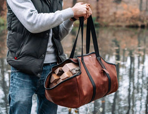 Sac de rangement personnalisé pour le bois de chauffage en cuir de grande capacité pour le camping extérieur avec poignée solide - Product Image 1