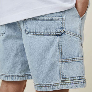 Pantalones Cortos Vaqueros de Mezclilla para Hombre, Personalizados, de Algodón, Lavado Claro, Azul, Rotos, Rectos, Casuales, con Servicio OEM - Product Image 4