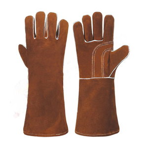 OEM personnalisé résistance aux coupures noir rouge vache fendu cuir renforcé pouce longue manchette mains sécurité travail hommes gants de soudage - Product Image 3