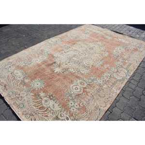 Alfombra Turca Grande de 6.3x9.9 pies, Alfombra de Lana Vintage con Diseño Floral Marrón y Verde - Product Image 3
