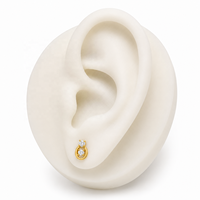 Pendientes de Oro Sólido de 14k con Circonita Redonda Doble y Diseño Ovalado Abierto para Mujer, Joyería Fina, Venta al por Mayor OEM ODM
