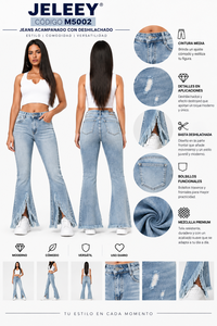Jean droit taille mi-haute Jeleey avec ourlet effiloché à sequins, en denim bleu clair, style décontracté d'été pour femme, coupe droite longueur pleine - Product Image 1